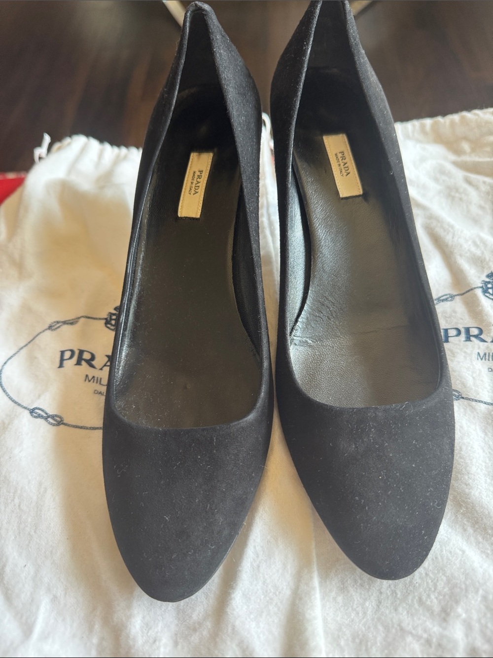 Prada Black Suede Pointed-Toe Pumps